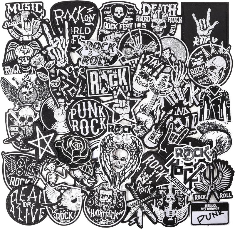 Meneng Punk Rock Iron On Patches for Jackets: 45Pcs Dark Goth Patch for DIY Crafts - Vintage Skull Sew On Appliques Patches for Jeans Vests Hats Backpacks Shirts - Image 1